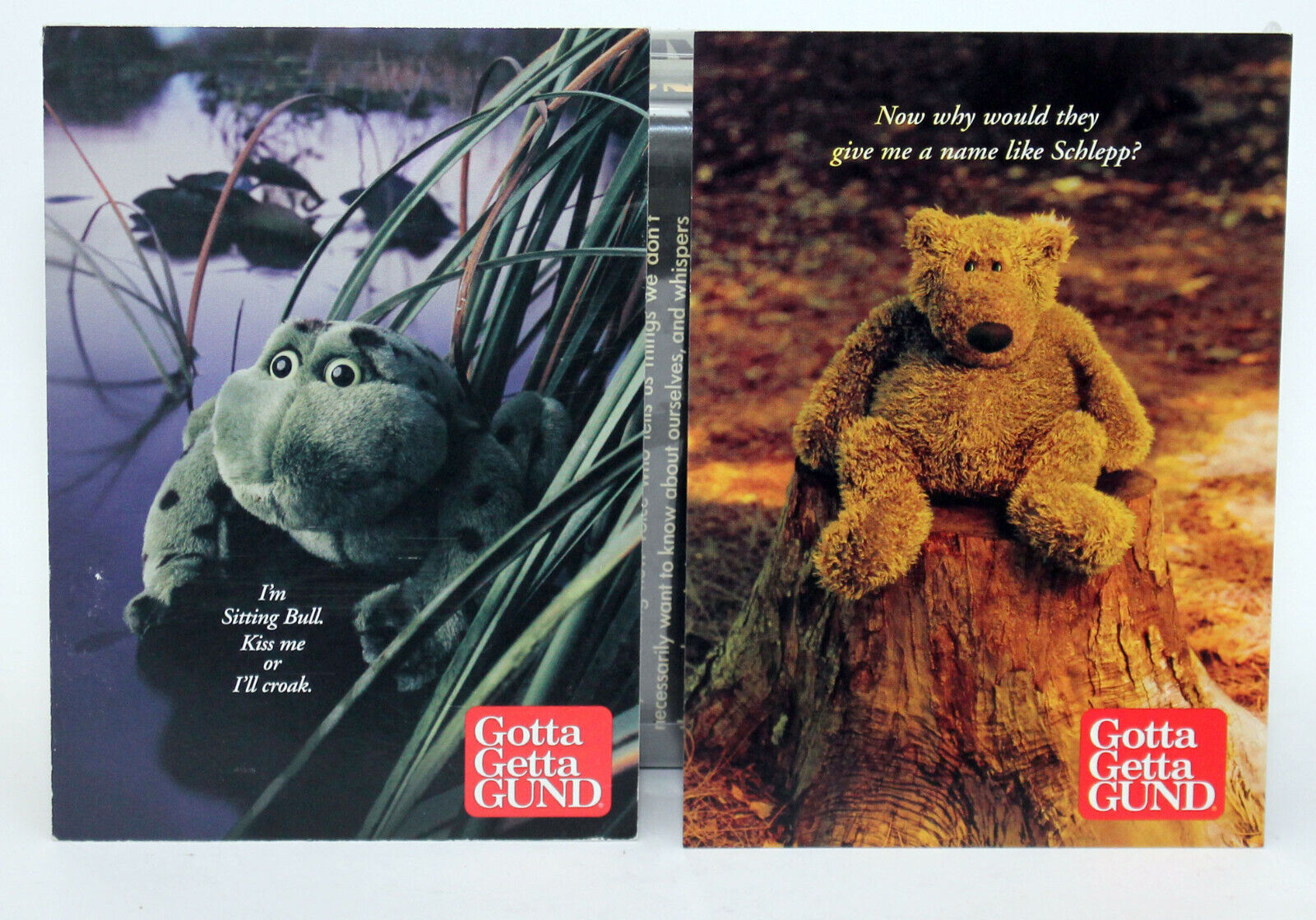 NEW 2 Different Gotta Getta GUND Stuffed Bear & Frog - Maxracks 4x6 Postcards