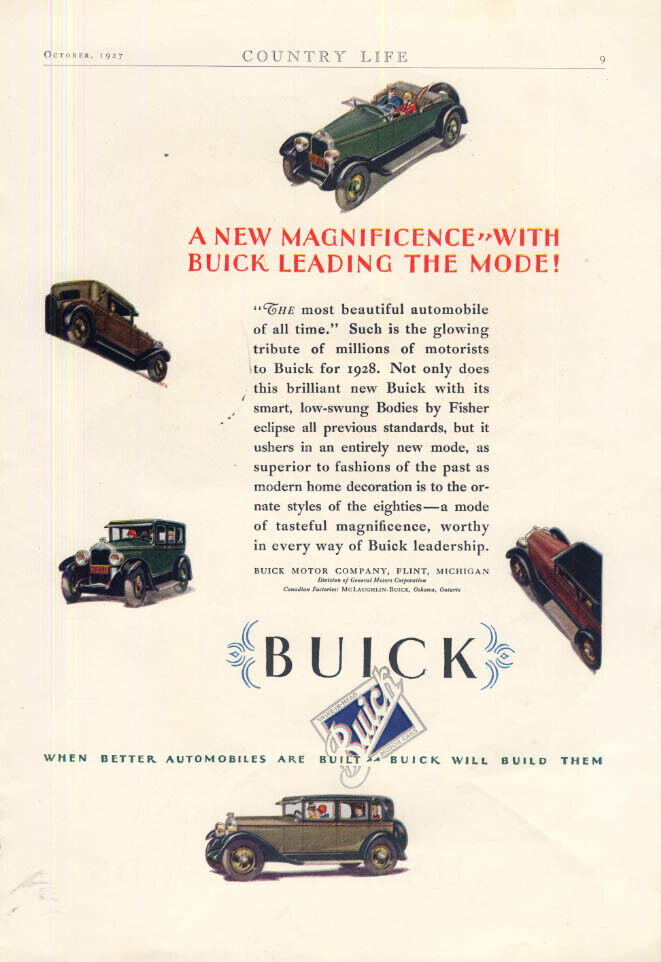 New Magnificence with Buick Leading the Mode Ad 1928 CL