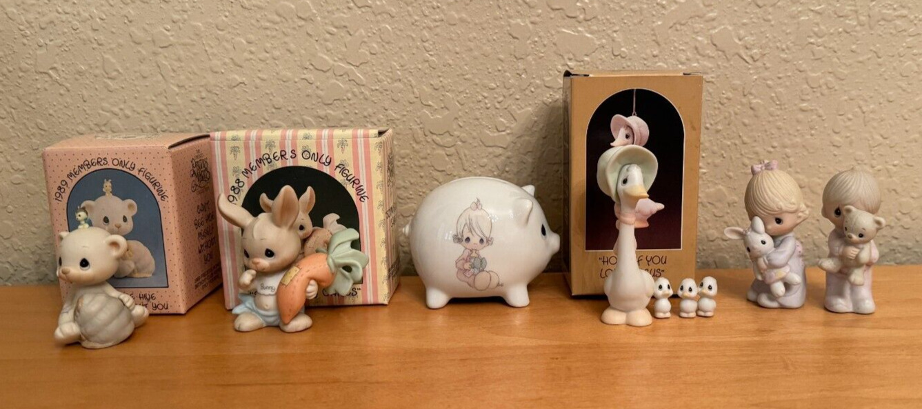 Lot of 5 Precious Moments Figurines (1988-89 Collector\'s Club) + Piggy Bank