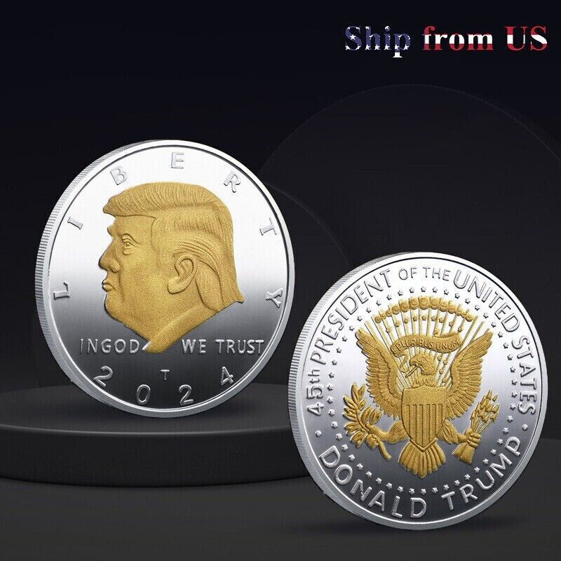 1 Pcs 45th Commemorative Coin 2024 Donald Trump Plated EAGLE President SAVE Gold