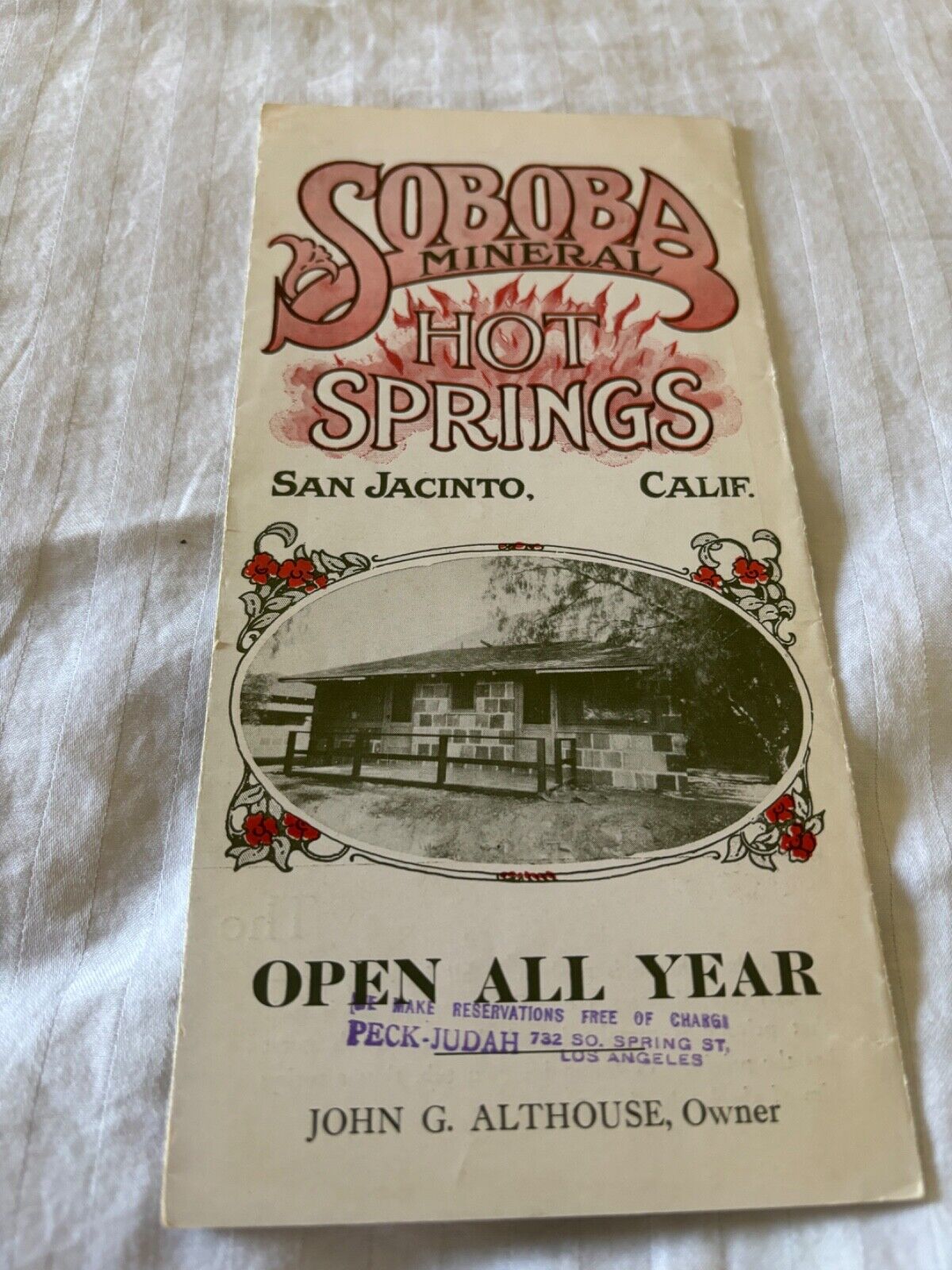 1925 Soboba Mineral Hot Springs Brochure Very Good