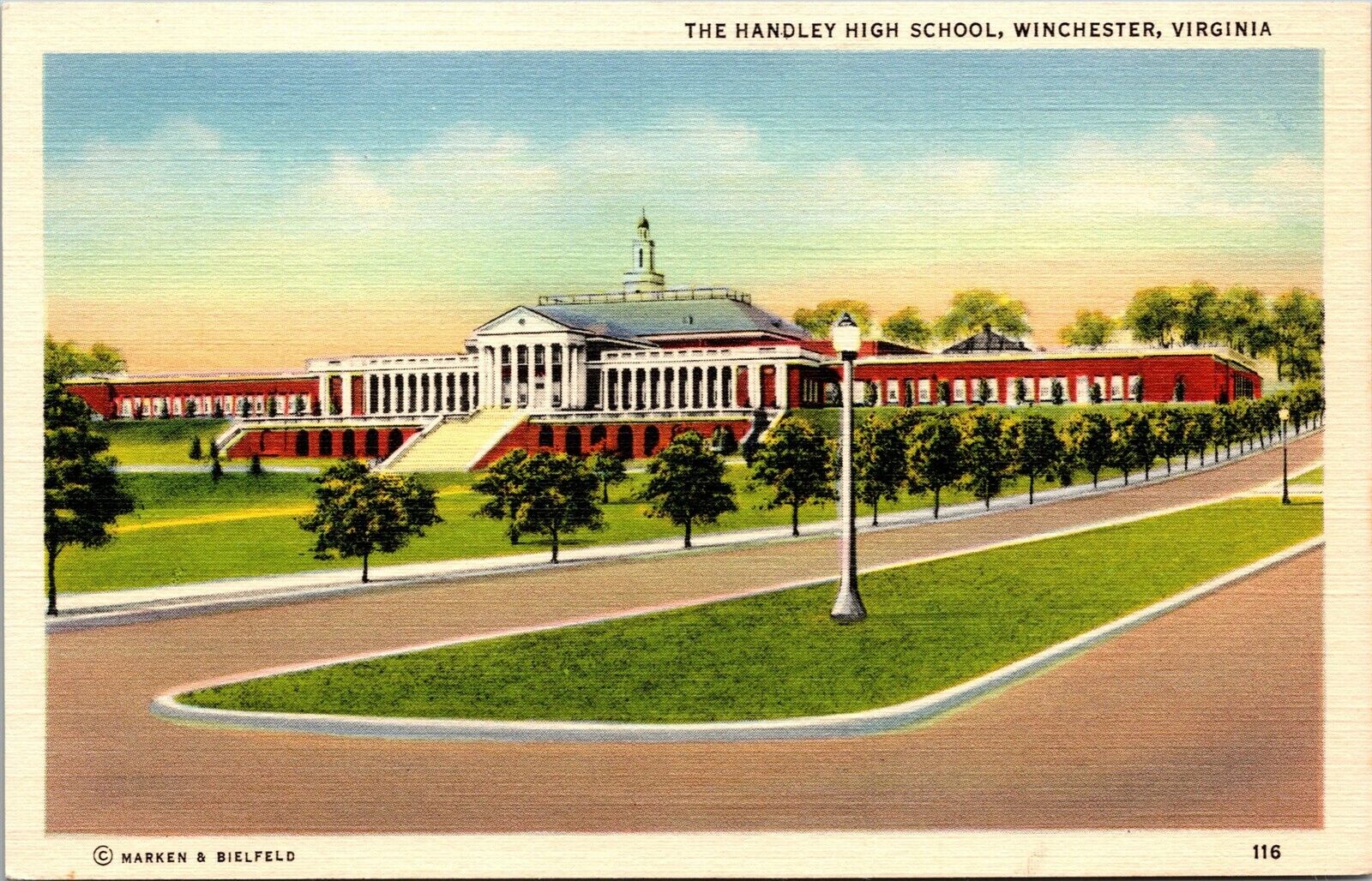 Vtg Winchester Virginia VA Handley High School 1930s Unused Linen Postcard