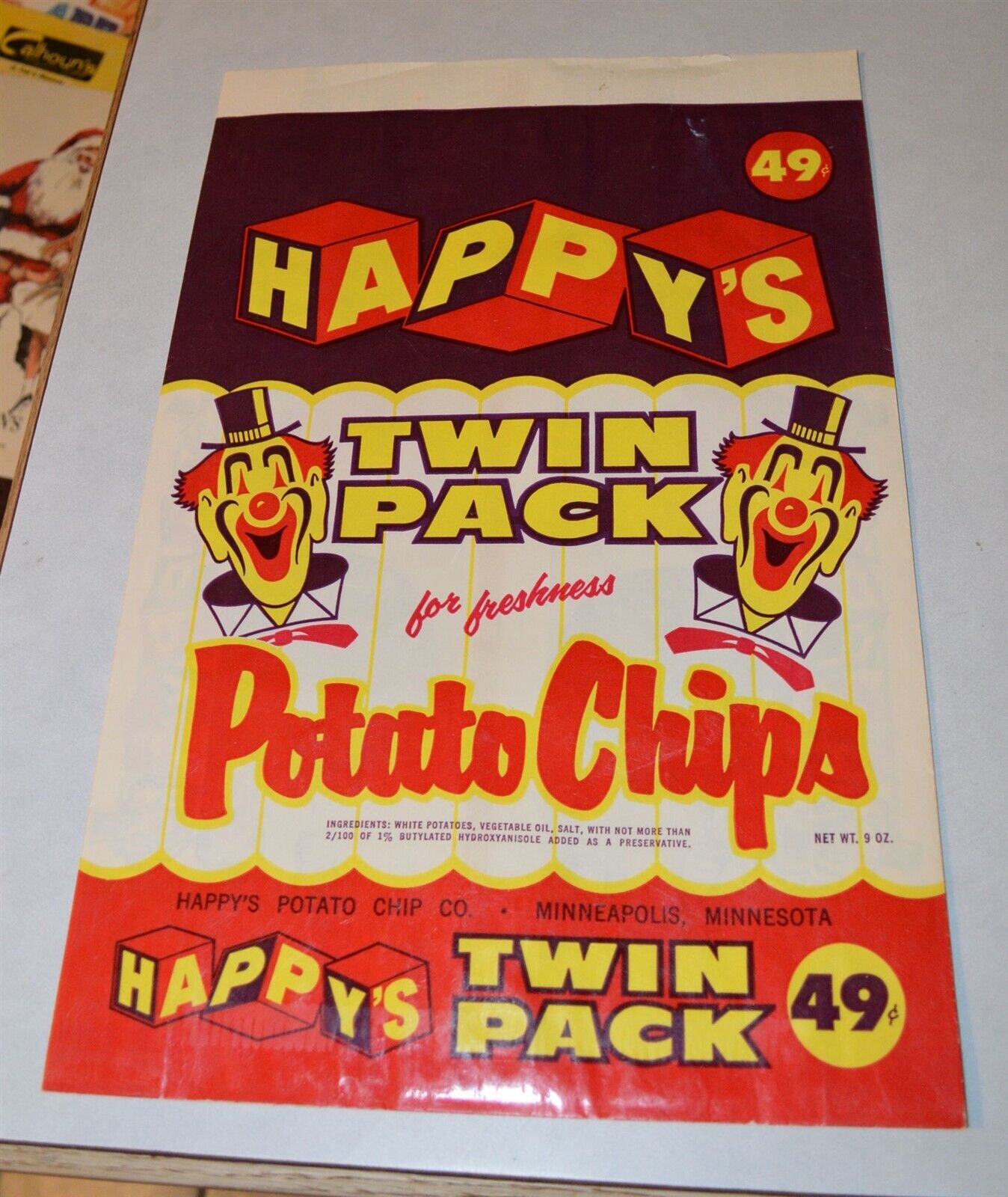Vintage Happys\' Potato Chip bag Minneapolis Great Graphics 10 1/2\