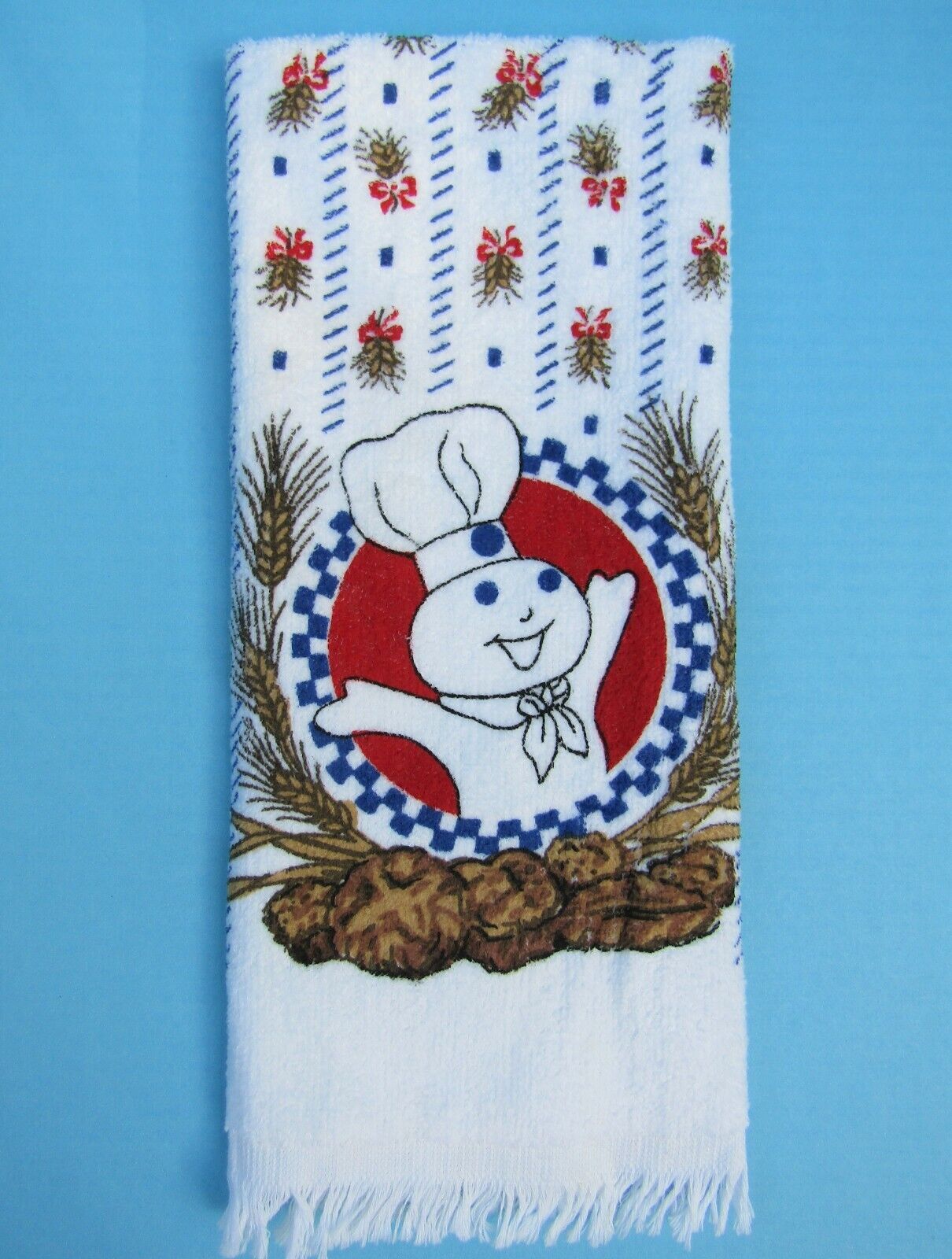 FS NEW Pillsbury Doughboy RED, WHITE & BLUE TOWEL FRINGED WHEAT DESIGN RARE 1996