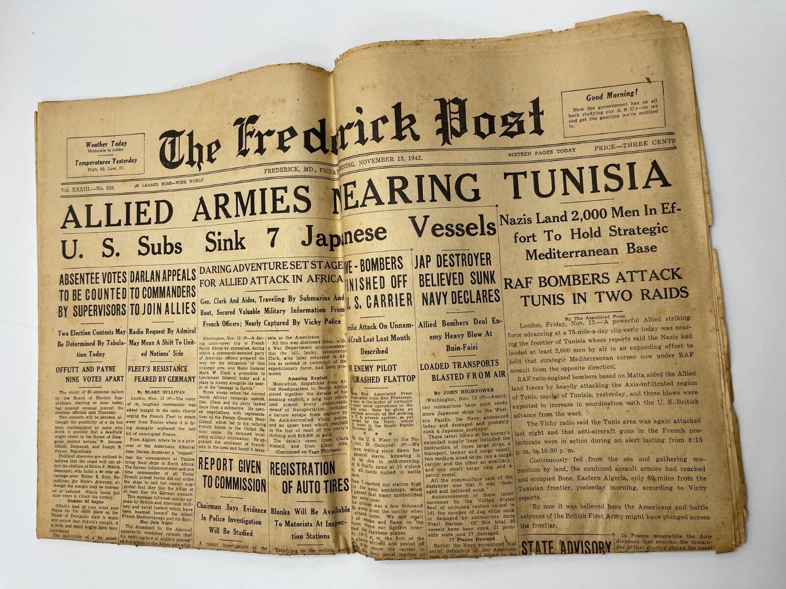 The Frederick Post 1942 WWII Newspaper Complete Maryland 