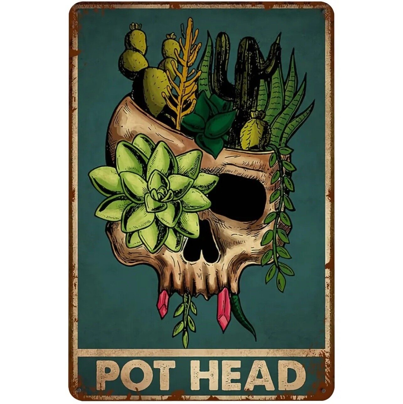 Pot Head Skull 8x12in Retro Metal Tin Sign New