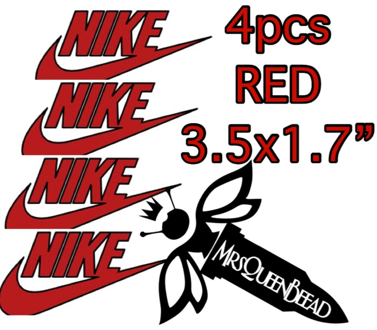 4pc Lot Iron On Red HTV Nike Name Brand Tic 3.5x1.7” ❤️ Easy To Apply DIY X4