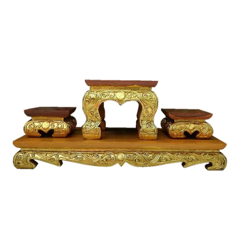 Wood Altar Table Small Buddha Worship Thai Handmade Teak Collectible Set 4 pcs