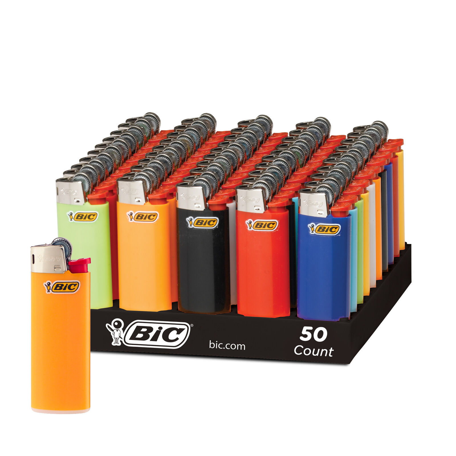 BIC Mini Pocket Lighter, Assorted Colors, 50-Count Tray, Safe and Reliable