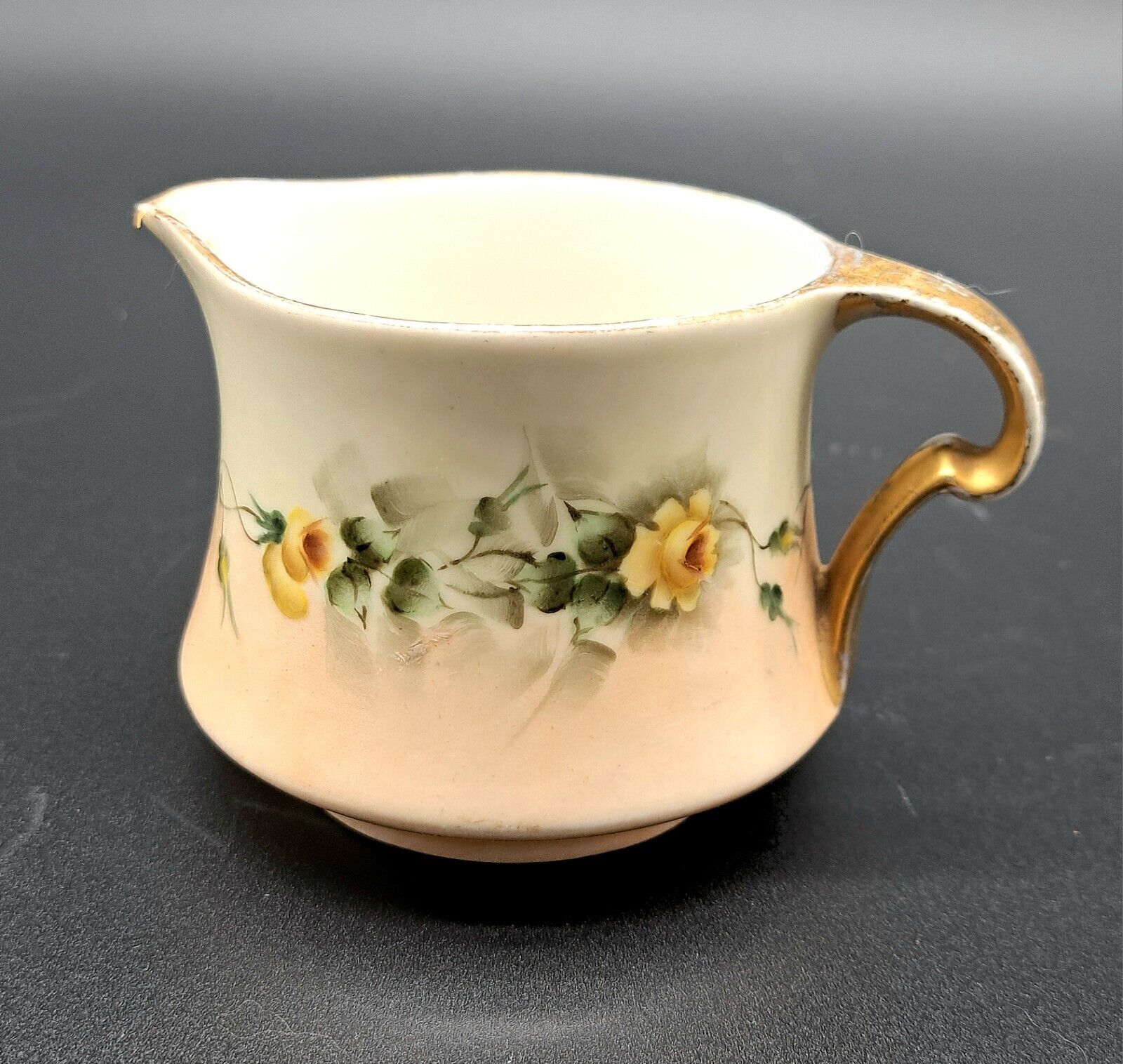 Antique PL Limoges Porcelain Creamer Floral Hand Painted Signed Gold