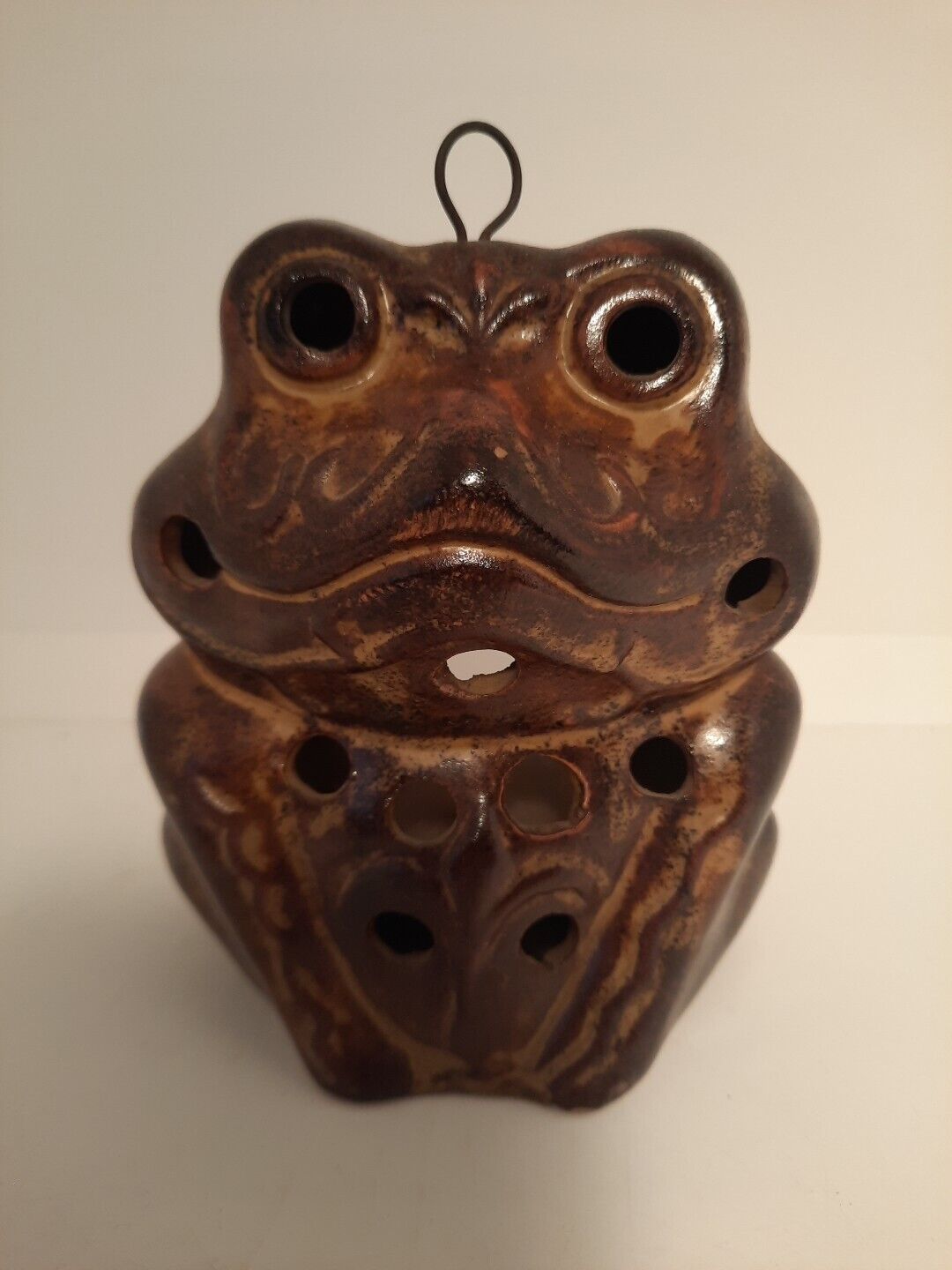 Vintage Pottery Frog Lantern Votive Tea Light Candle Holder 5 1/4” x 4 1/2”