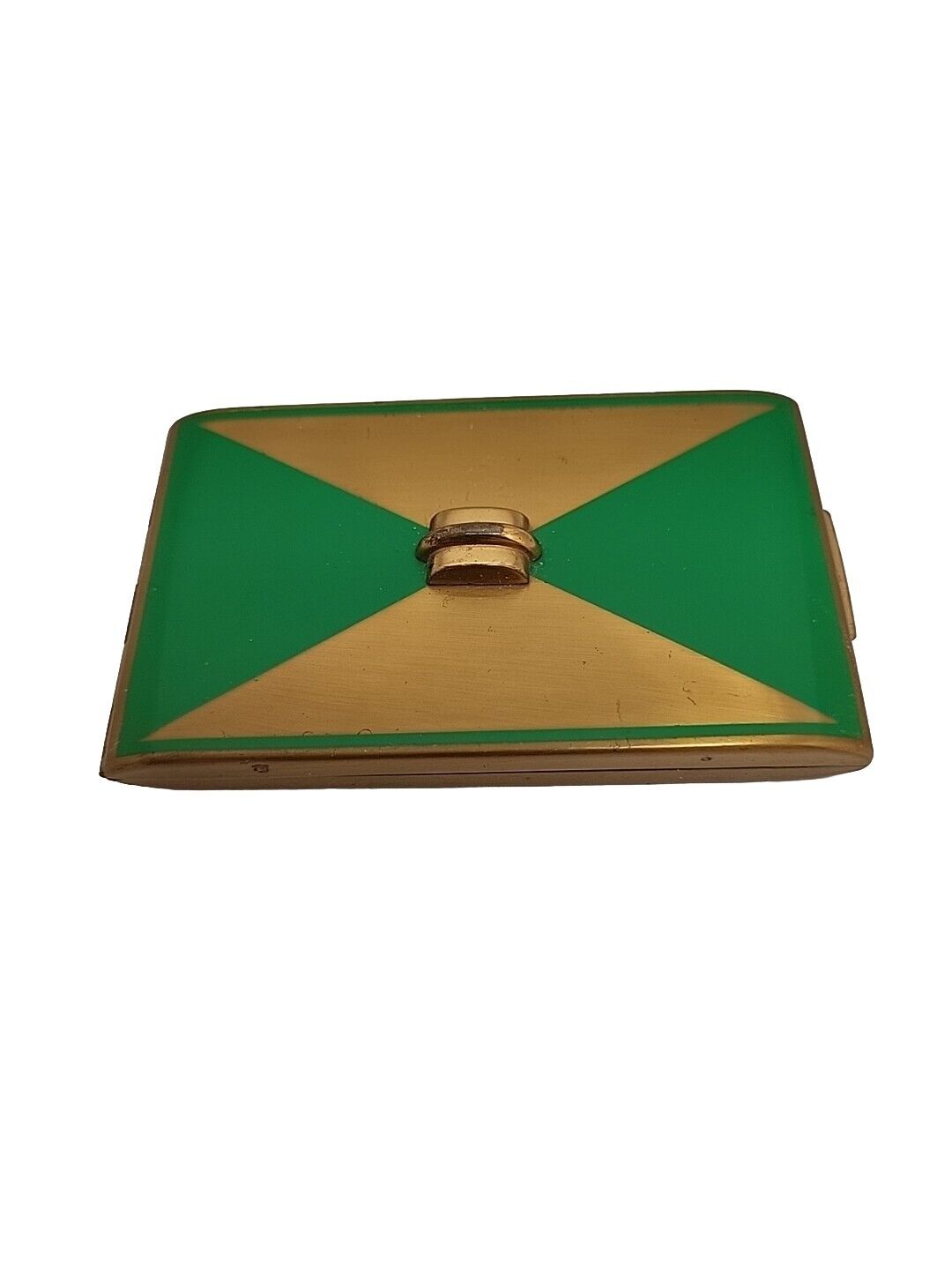 Vintage Mid Century Modern Gold & Green Folding  Compact Mirror Made In England