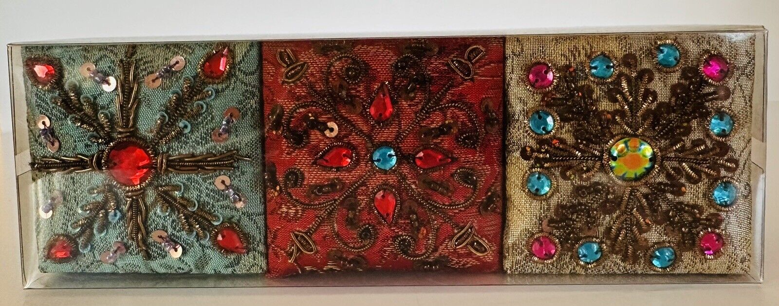 New PIER 1 IMPORTS Set 3 Mini Sparkling Sequin Beaded Design Boxes Gift Mother’s