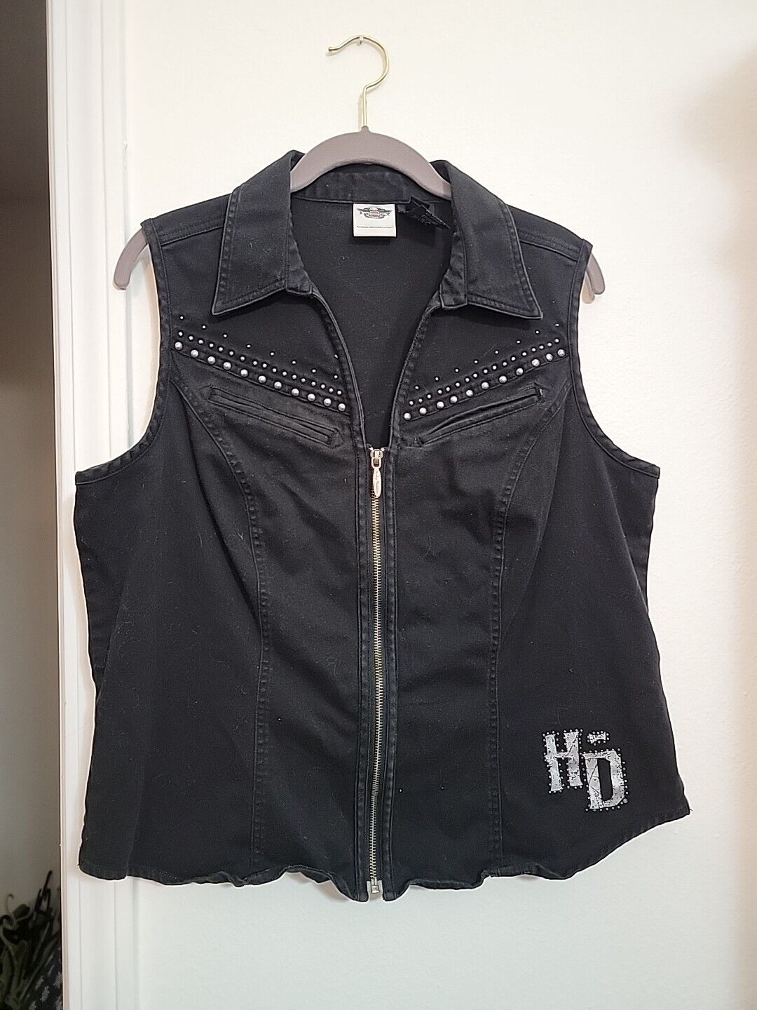 Vintage Harley Davidson Zip Up Vest Women's Sz 1W Genuine Motor Clothes Blk W