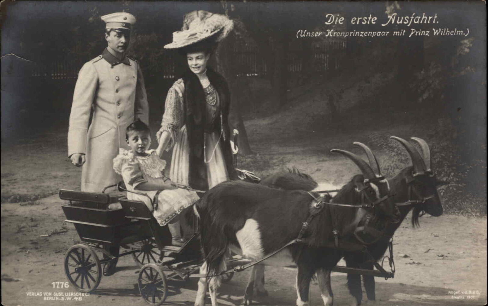 Prince Prinz Wilhelm as Boy Goats Pull Toy Wagon c1910 Real Photo Postcard