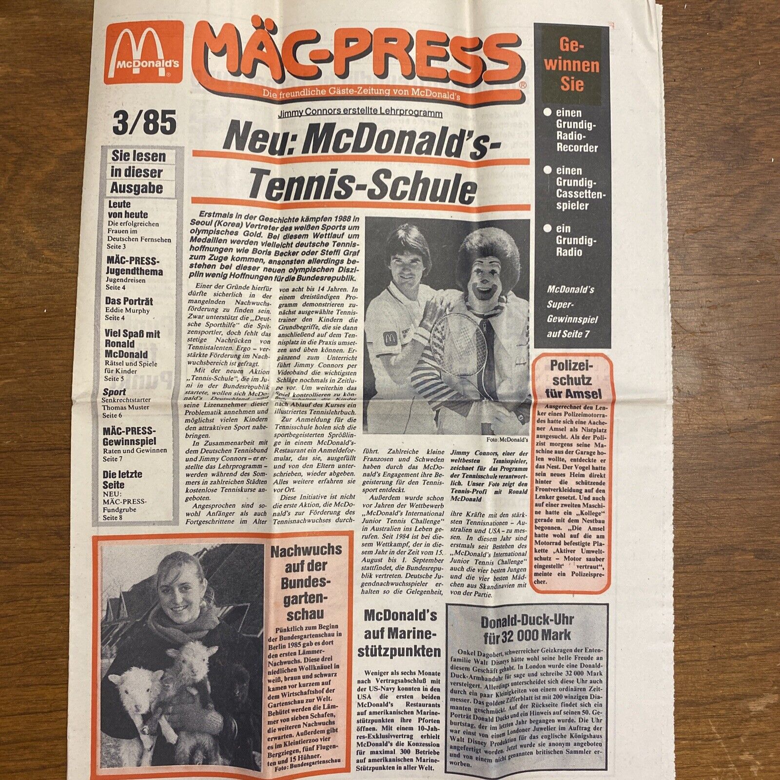 McDonald’s Mac-press German Newspaper March 1985 Tennis School Rare Conners Graf