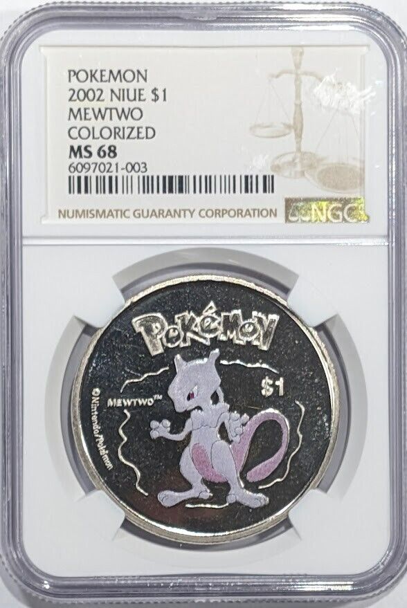 2002 Niue Pokemon Coin - MEWTWO Colorized NGC MS68