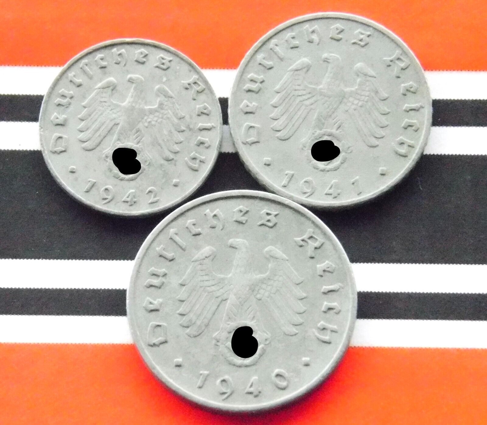 GERMAN Set 3x Coin 1 5 10 REICHSPFENNIG Zinc SWASTIKA 3rd Reich WW2 Rpf Artifact