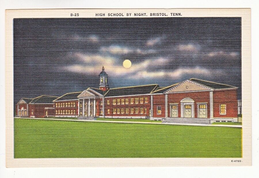 Postcard: High School, Bristol, Tenn - Night View