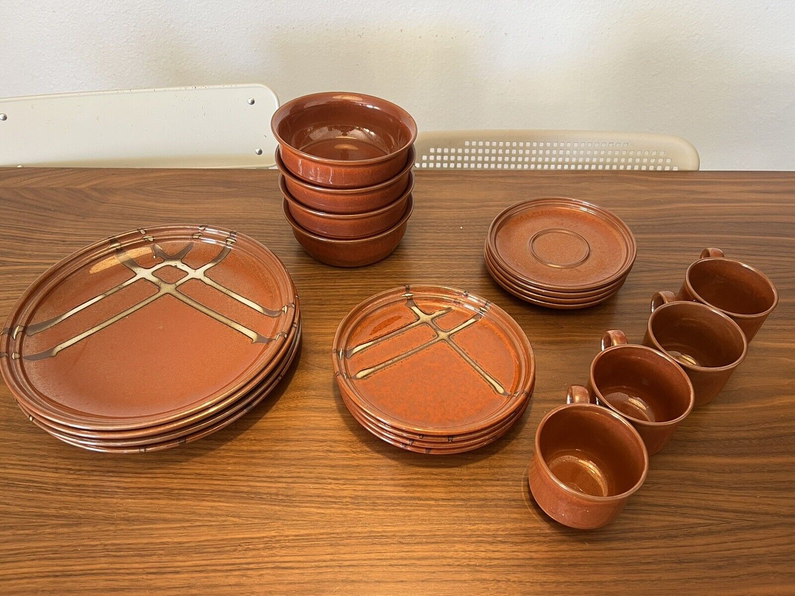 Vintage Japanese Ranmaru Potter\'s Choice Rust Full Set Dishware -Never Been Used