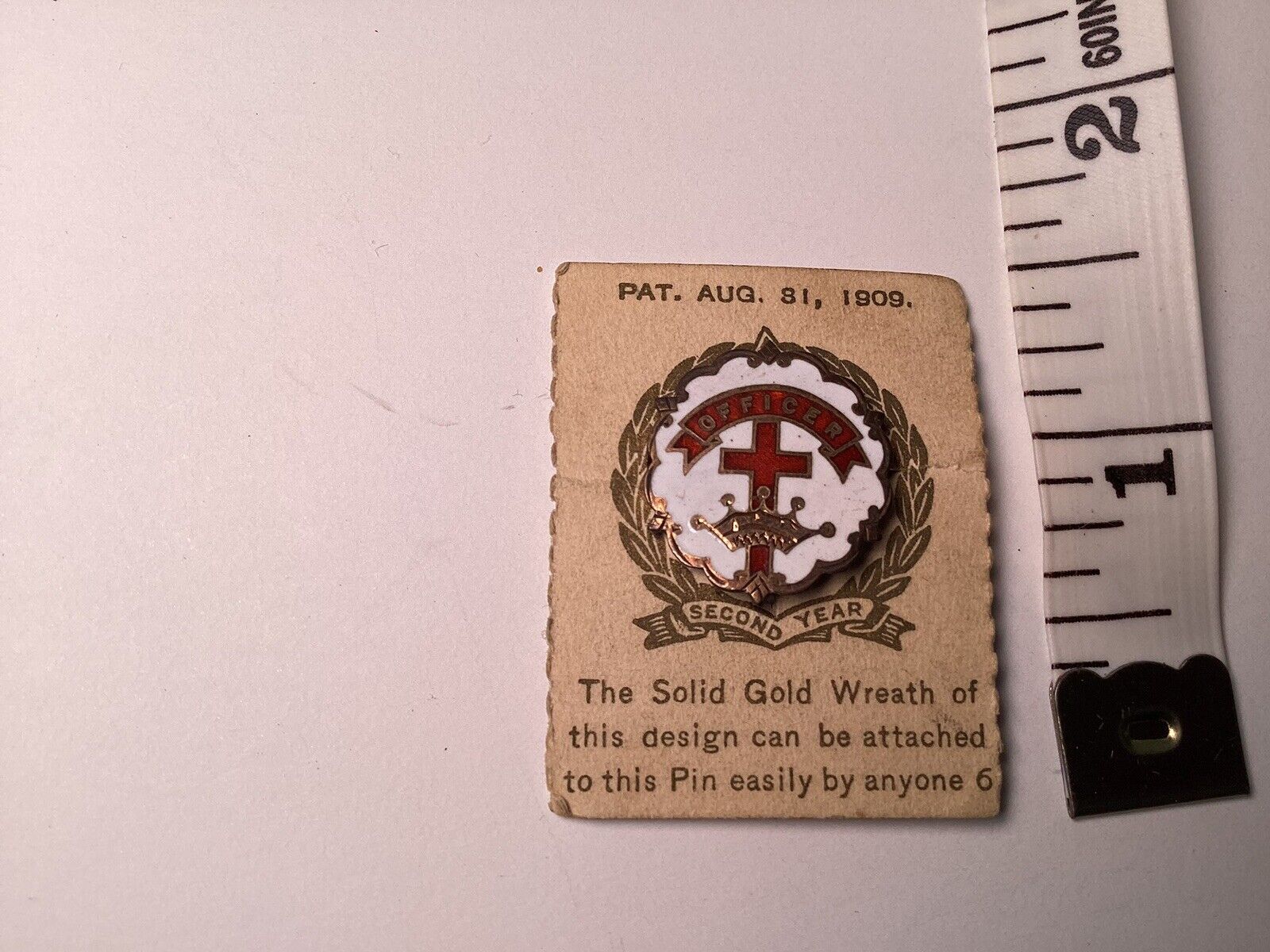 Antique 2 Nd Year Officer Pin    On Card