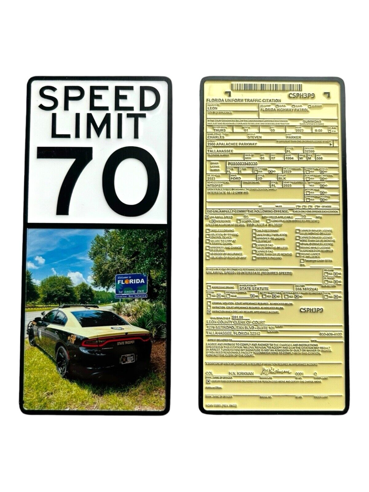 Florida Highway Patrol Yellow Traffic Citation Challenge Coin Ticket Trooper FHP