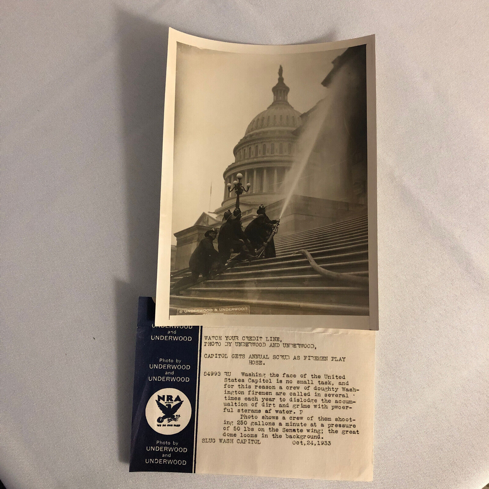 Press Photo Photograph Fireman Cleaning US Capitol Building 1933 Underwood Fire