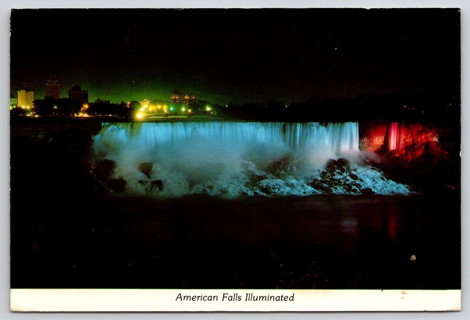 Postcard New York American Falls Illuminated Waterfall 1984