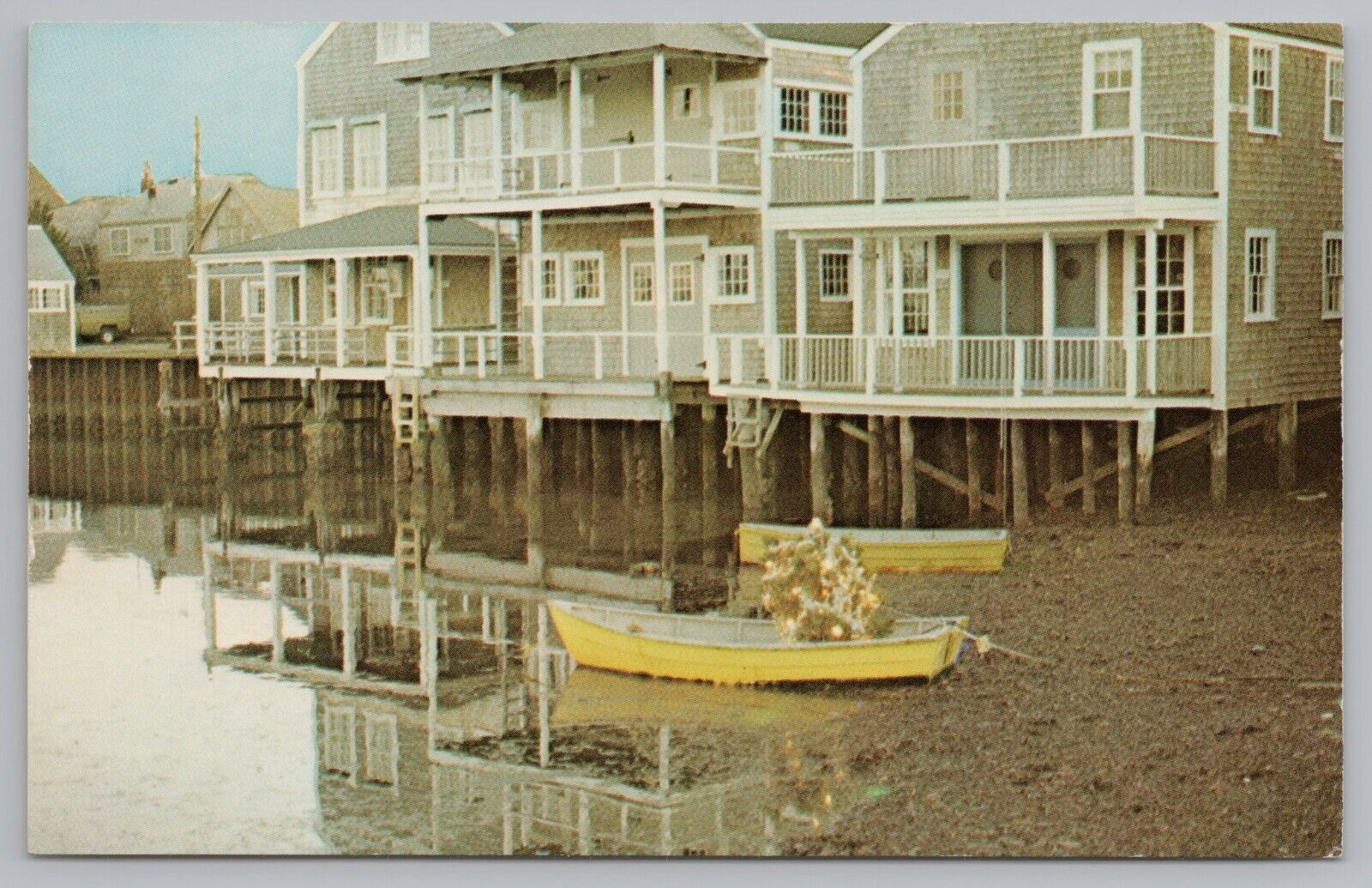 Postcard Nantucket Massachusetts Yuletide Greetings Row Boat w/Christmas Tree