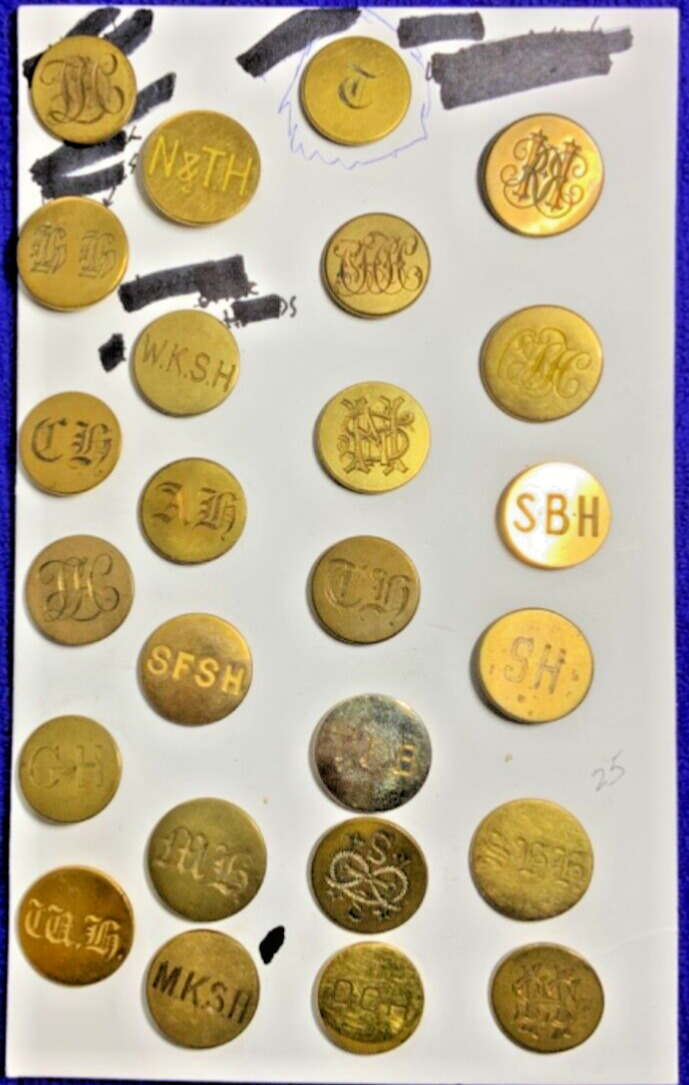 25 GILT ANTIQUE BRITISH HUNT COAT BUTTONS 19th-Early 20th C w Mounting Board