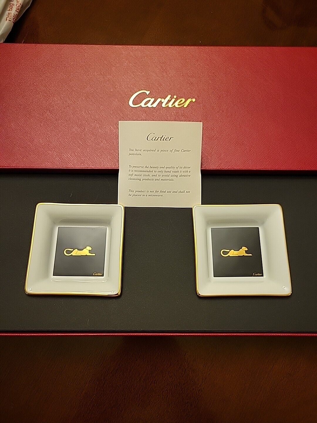Set Of 2 Cartier Panthere LIMOGES trinket Trays 2.5in X 2.5 In