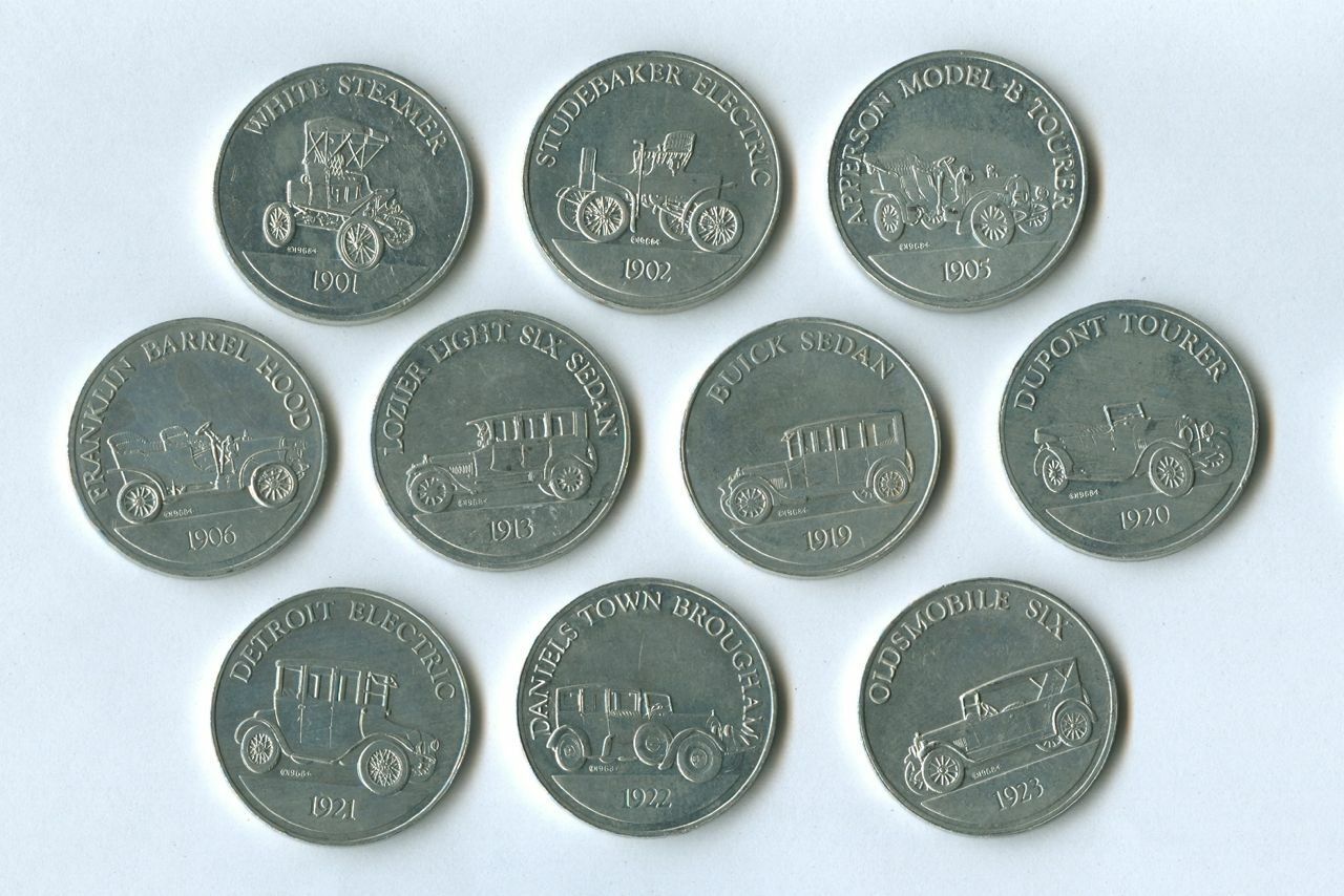 A Set of 10 Vintage 1968 SUNOCO / DX Gasoline ANTIQUE CAR Coins