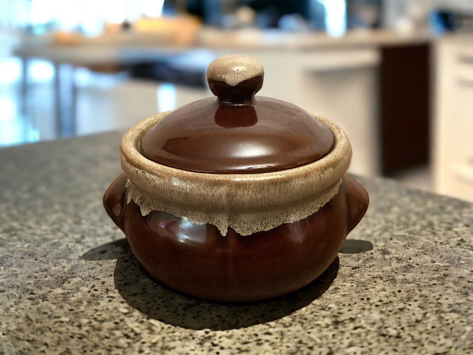 Vintage Brown Drip Glaze Sugar Bowl With Lid