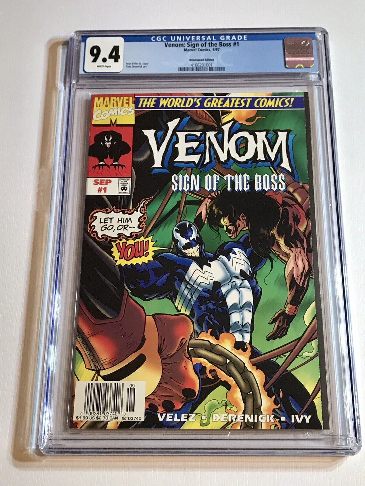 1997 VENOM: SIGN OF THE BOSS #1 WITH GHOST RIDER RARE NEWSSTAND VARIANT CGC 9.4