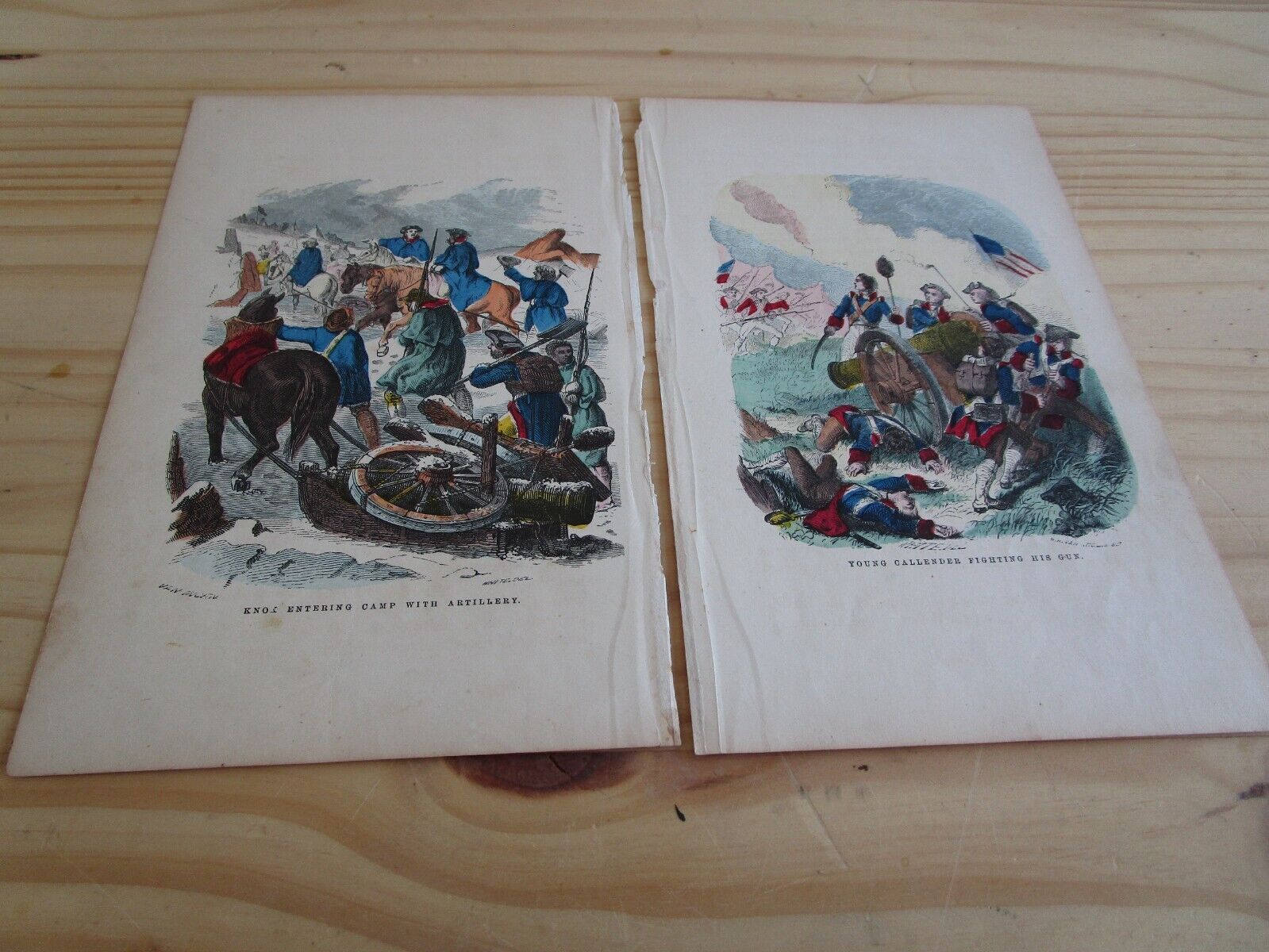 lot of 2 1860's Hand Colored ENGRAVINGS revolutionary war scenes