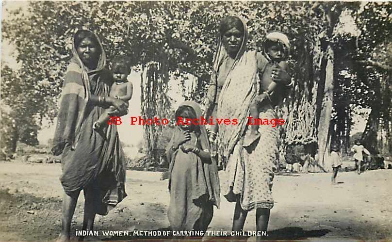 India, Indian Women, RPPC, Method of Carrying Children, Native Costume, 1926 PM