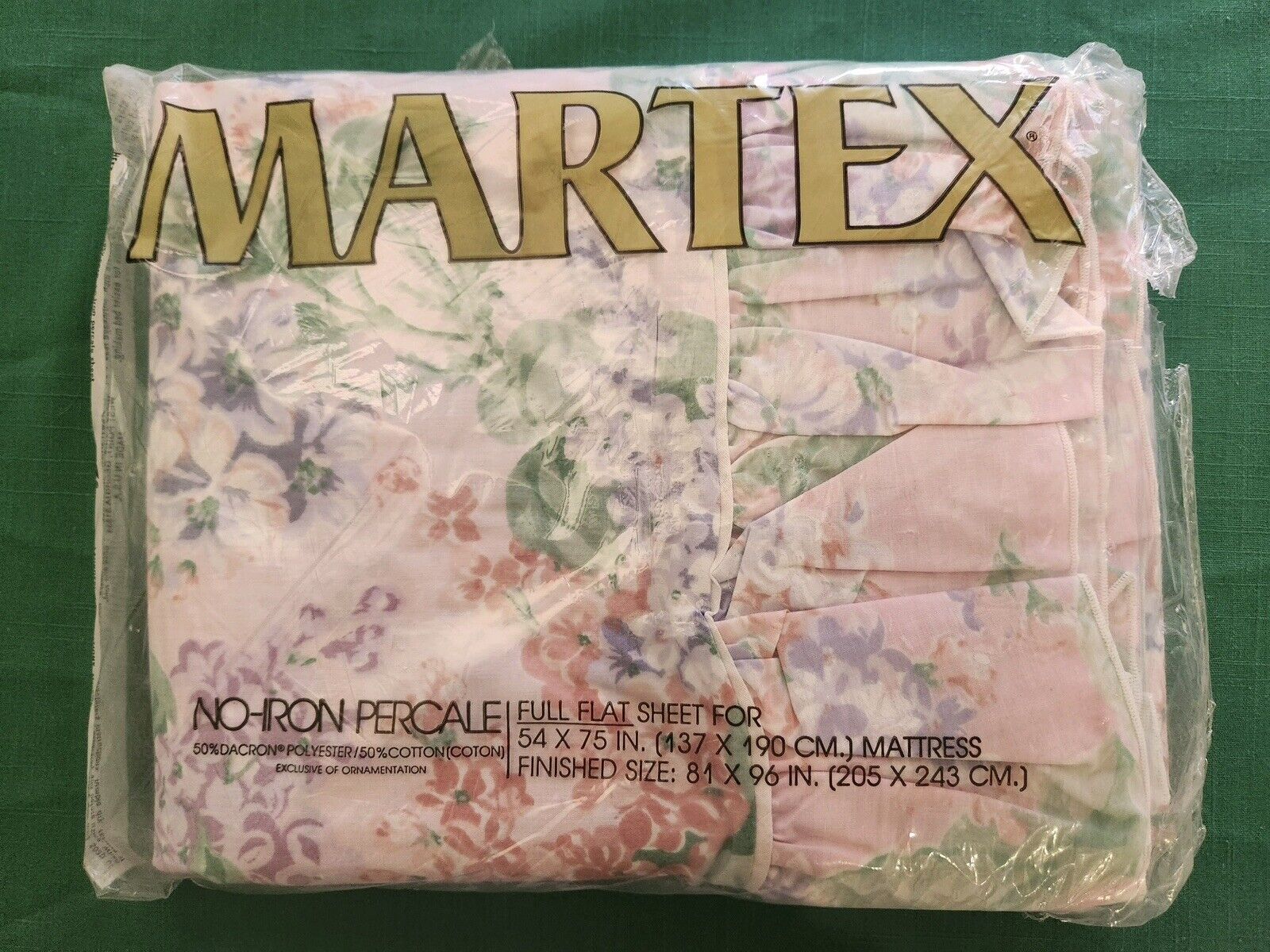 Vintage MARTEX FRESH LILAC Full Flat Sheet Floral Ruffle Edge NOS Granny-core80s