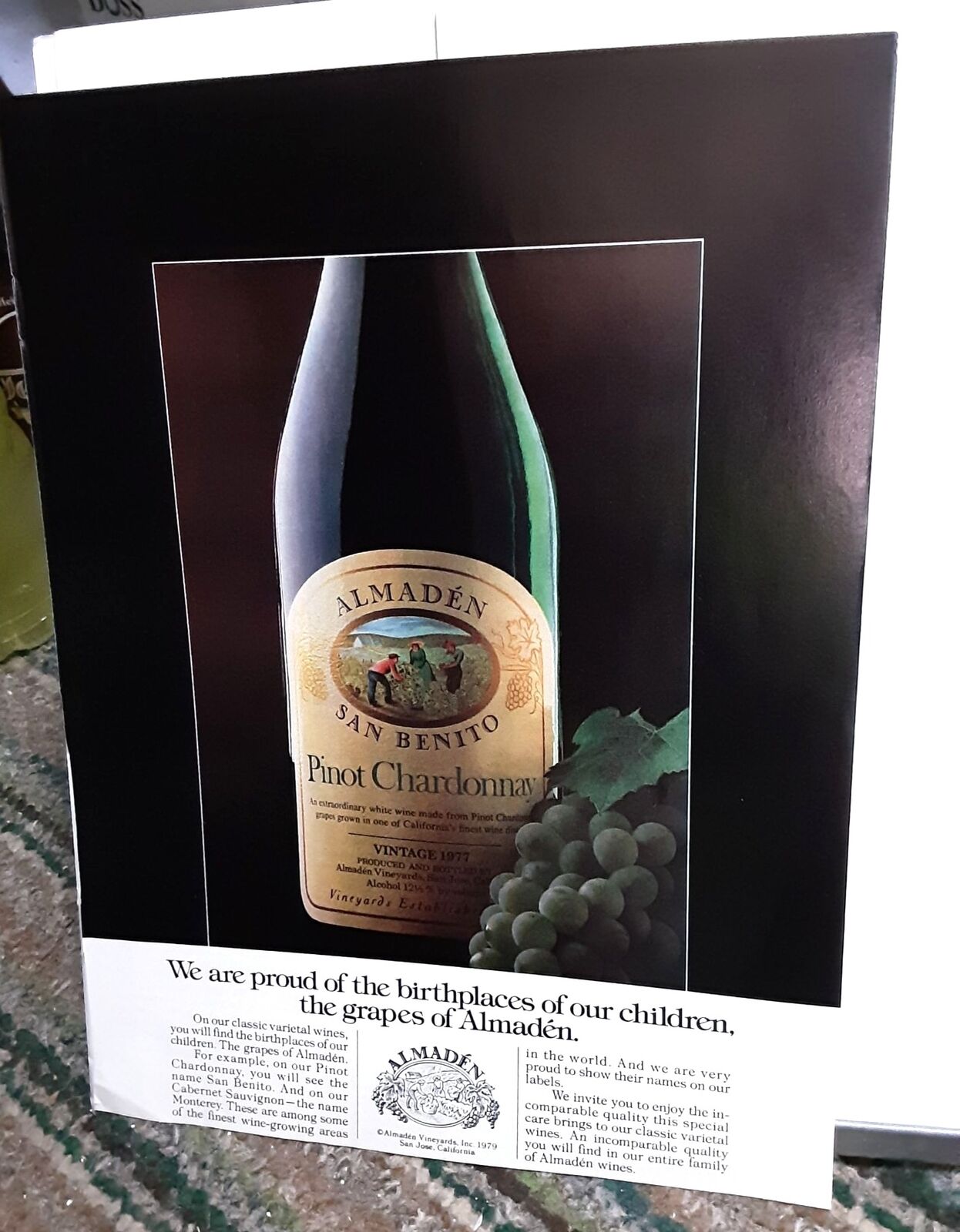 1979 Almaden Pinot Chardonnay Wine Original Print Ad
