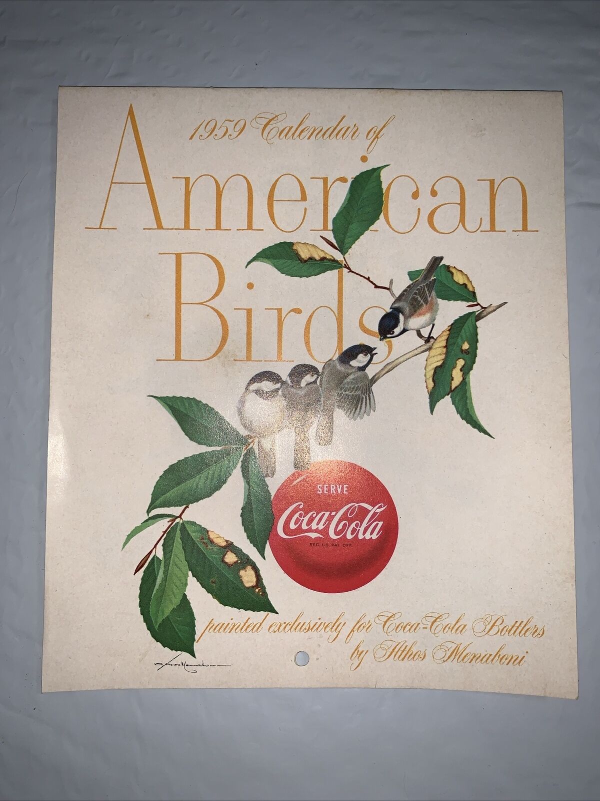 1959 Coca Cola Calendar of American Birds 7 x 12” by ATHOS MENABONIL