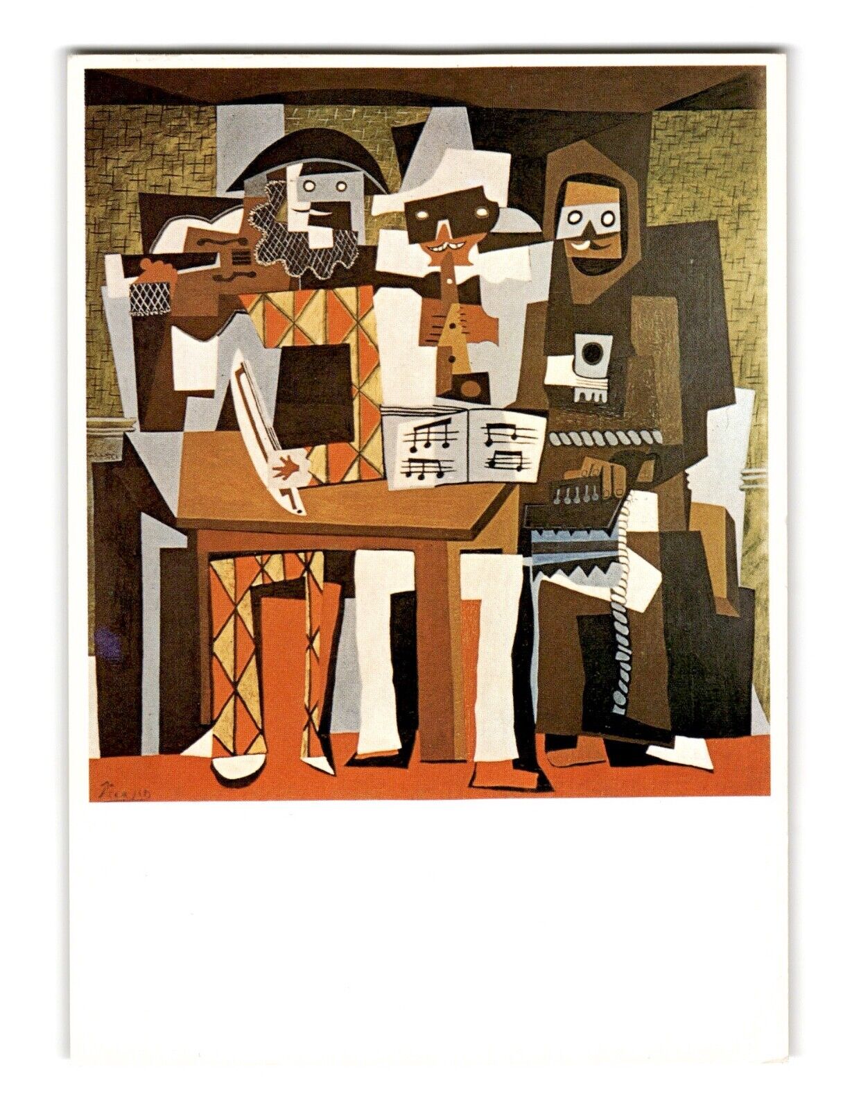 Three Musicians Pablo Picasso (1881-1973) Vintage Chrome Postcard