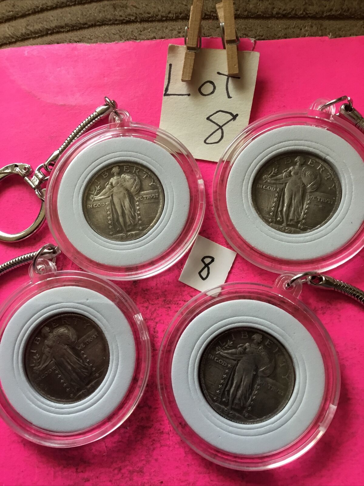 Lot 4 Coin Keychains 1921 Quarters Copies Junk Drawer Combine Shipping Bulk