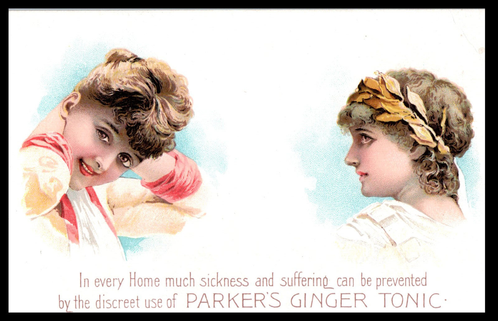 1880-90s  Two Pretty Victorian Angelic Girls Big Eyes Parkers Ginger Tonic