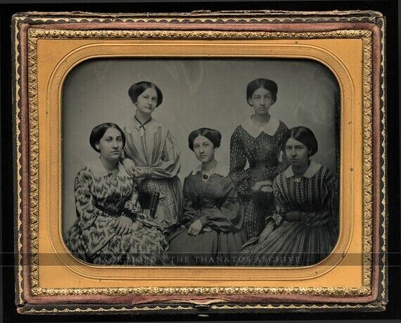 Large Half Plate 1850s Ambrotype - Group of Victorian Girls / Sisters / Friends