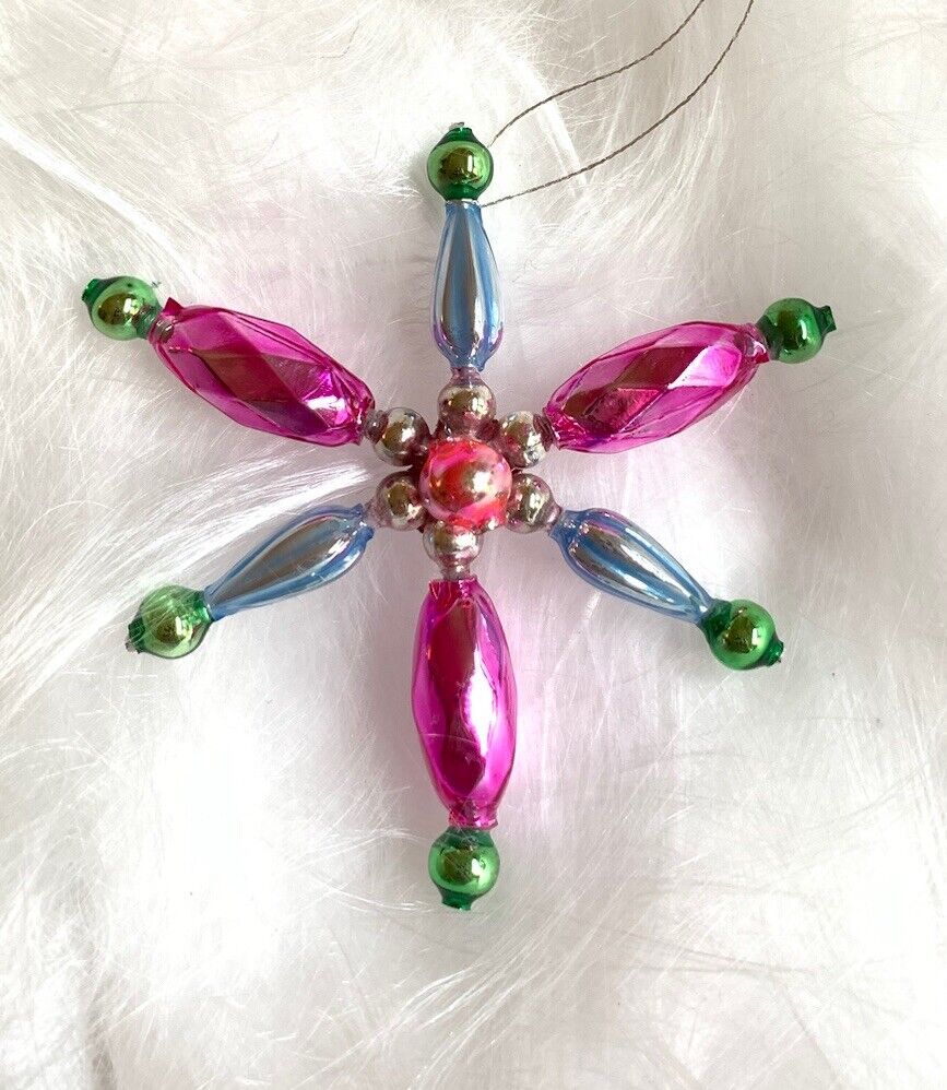 Beautiful Czech & Vintage Mercury Glass Beads Christmas Snowflake Ornament *211
