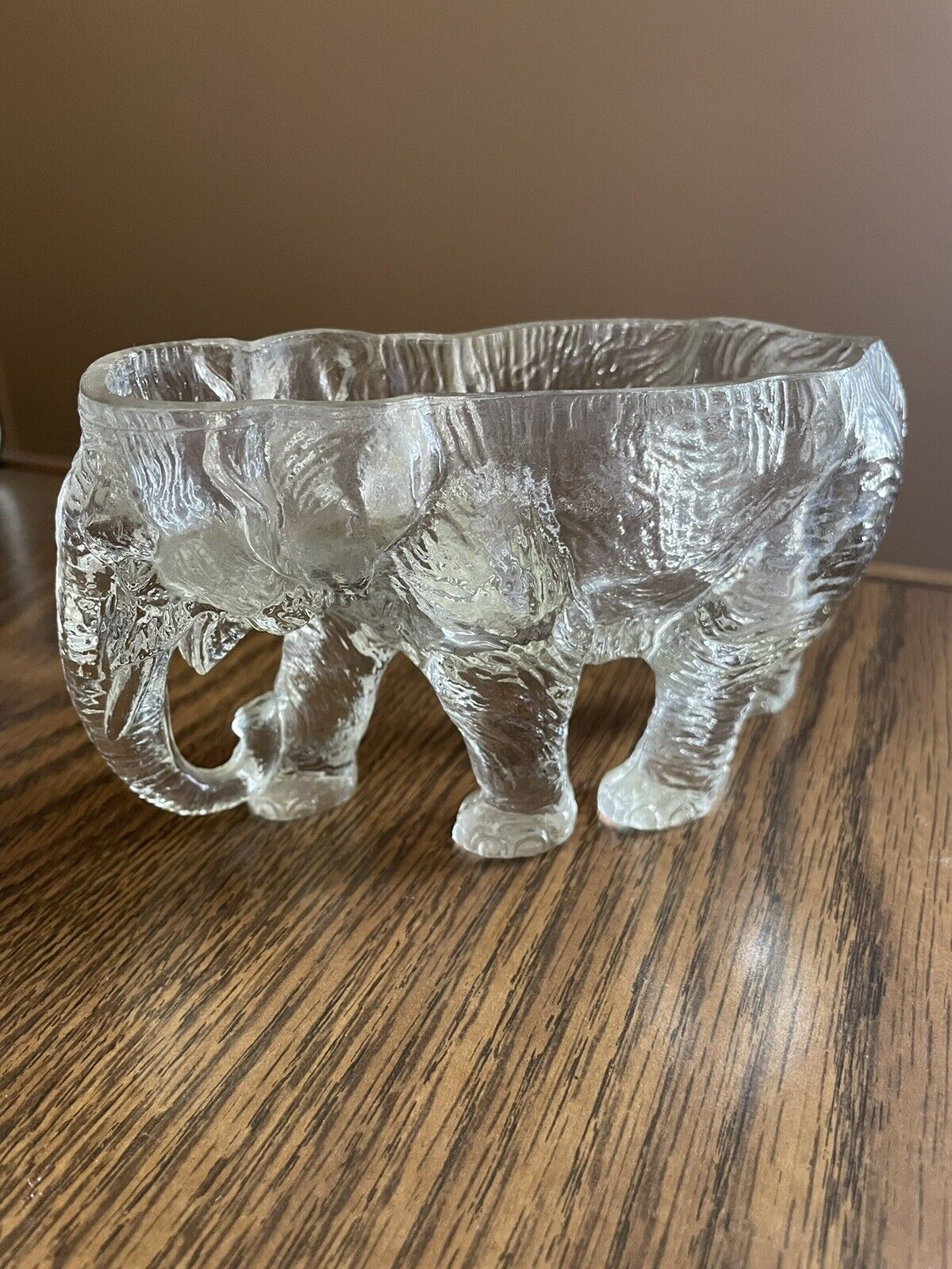 Antique EAPG Standing Elephant Clear Glass Match Holder Trinket Dish No Lid