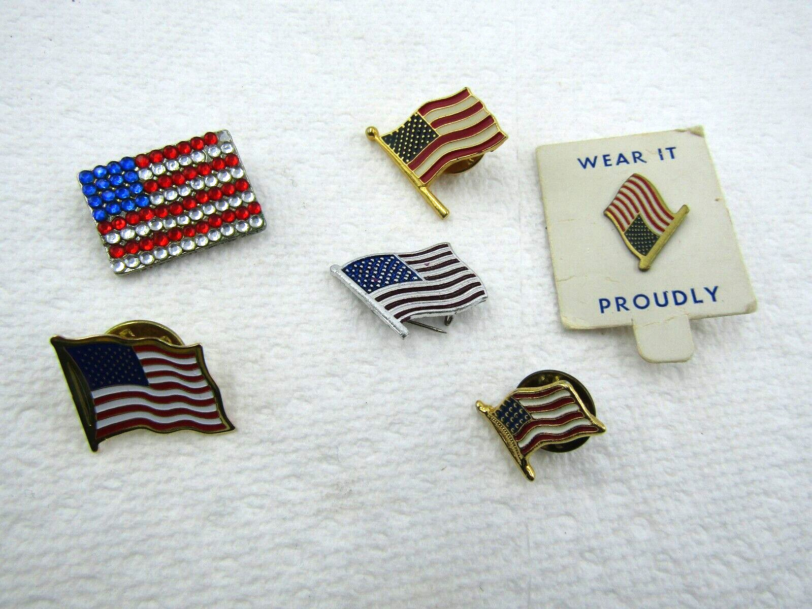6 - Vintage American Waving Flag Lapel Pins - Patriotic US U.S. USA U.S.A.