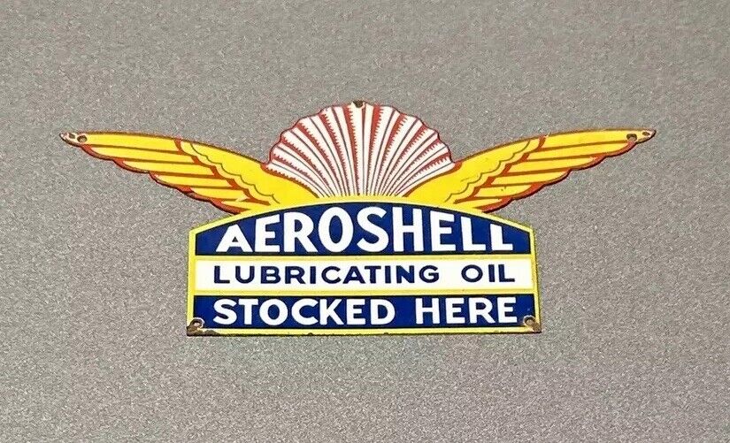 VINTAGE RARE 14” AEROSHELL PORCELAIN SIGN CAR GAS TRUCK GASOLINE OIL