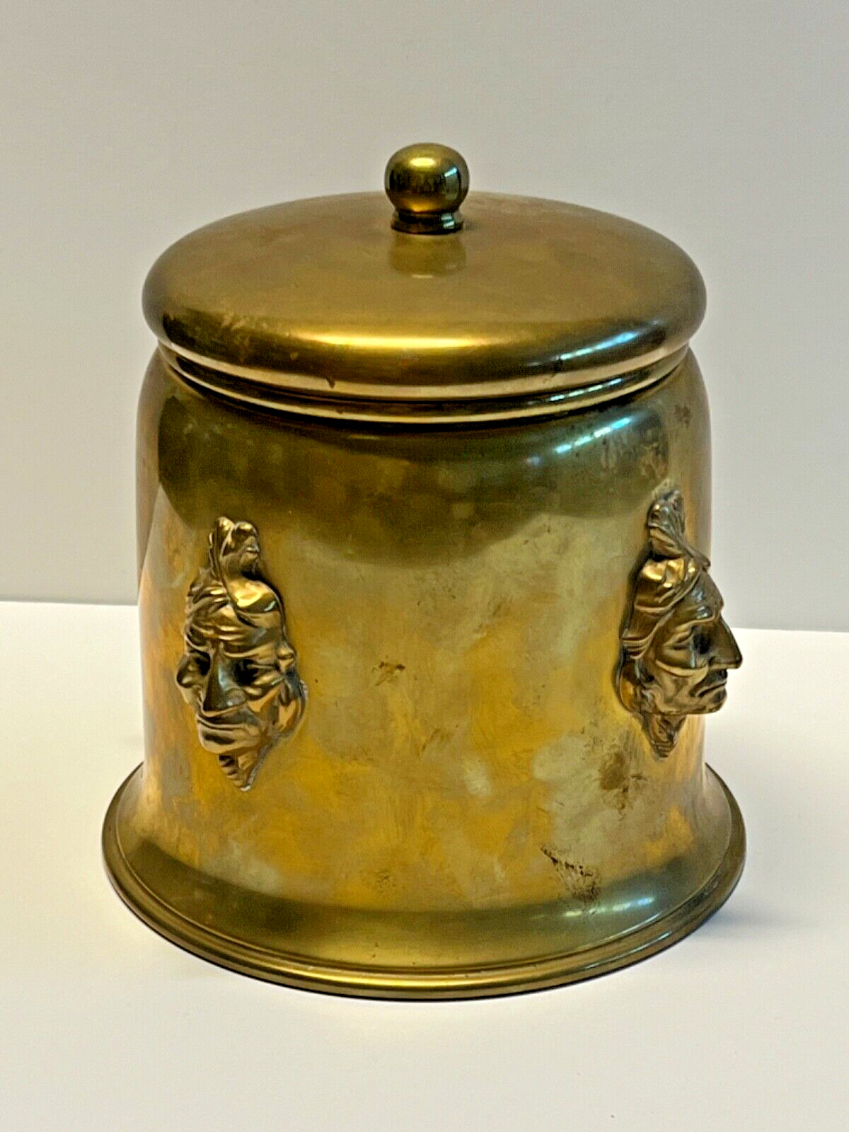 Antique Cigar Brass Humidor; Native American Indian theme; Early 1900s