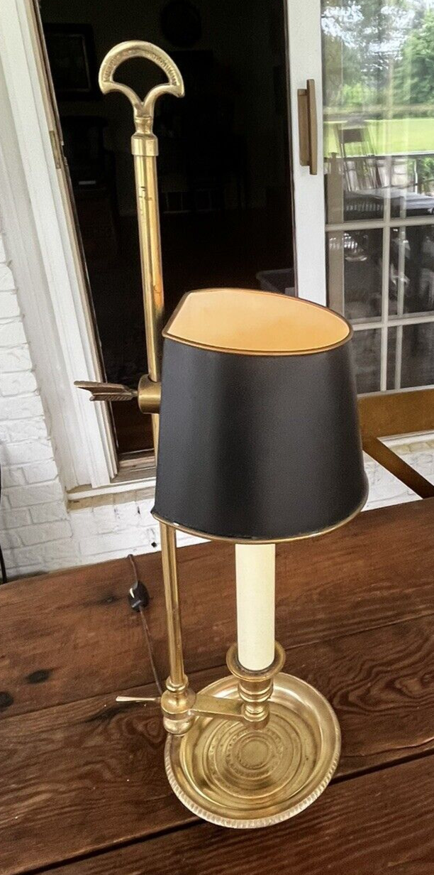 Vintage Solid Brass Bouillotte Desk Lamp With Adjusting Black Tole Shade