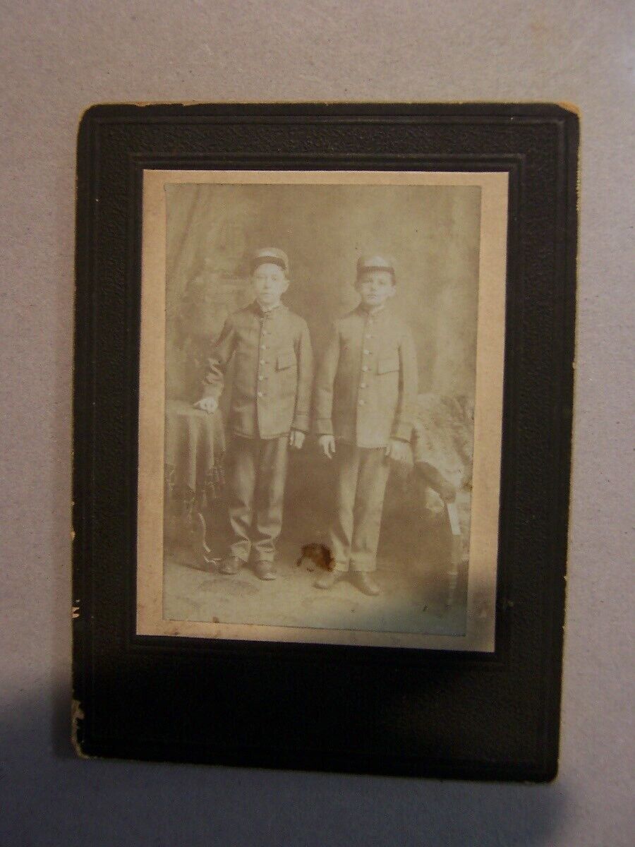 Antique 1907 Cabinet Card Photograph Two young Boys in Civil War Uniforms